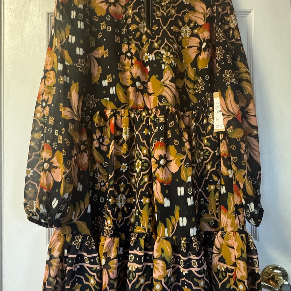 Halogen Long Sleeve Dress - Black, Pink, Yellow Floral